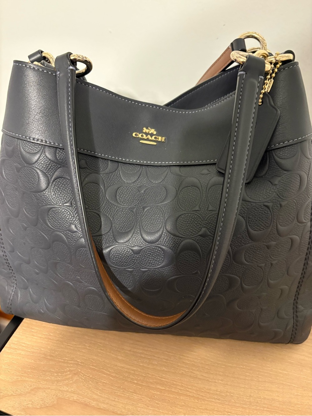 Coach Black Embossed Signature Leather Shoulder Bag - Picture 3 of 10